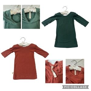 Cozy Kids Long Sleeve Shirt Set - Forest Green and Rust
